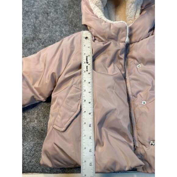 Zara Baby Girls Faux Fur Lined Padded Jacket Size 18 24M Pink Beige Cozy Winter - Picture 6 of 8